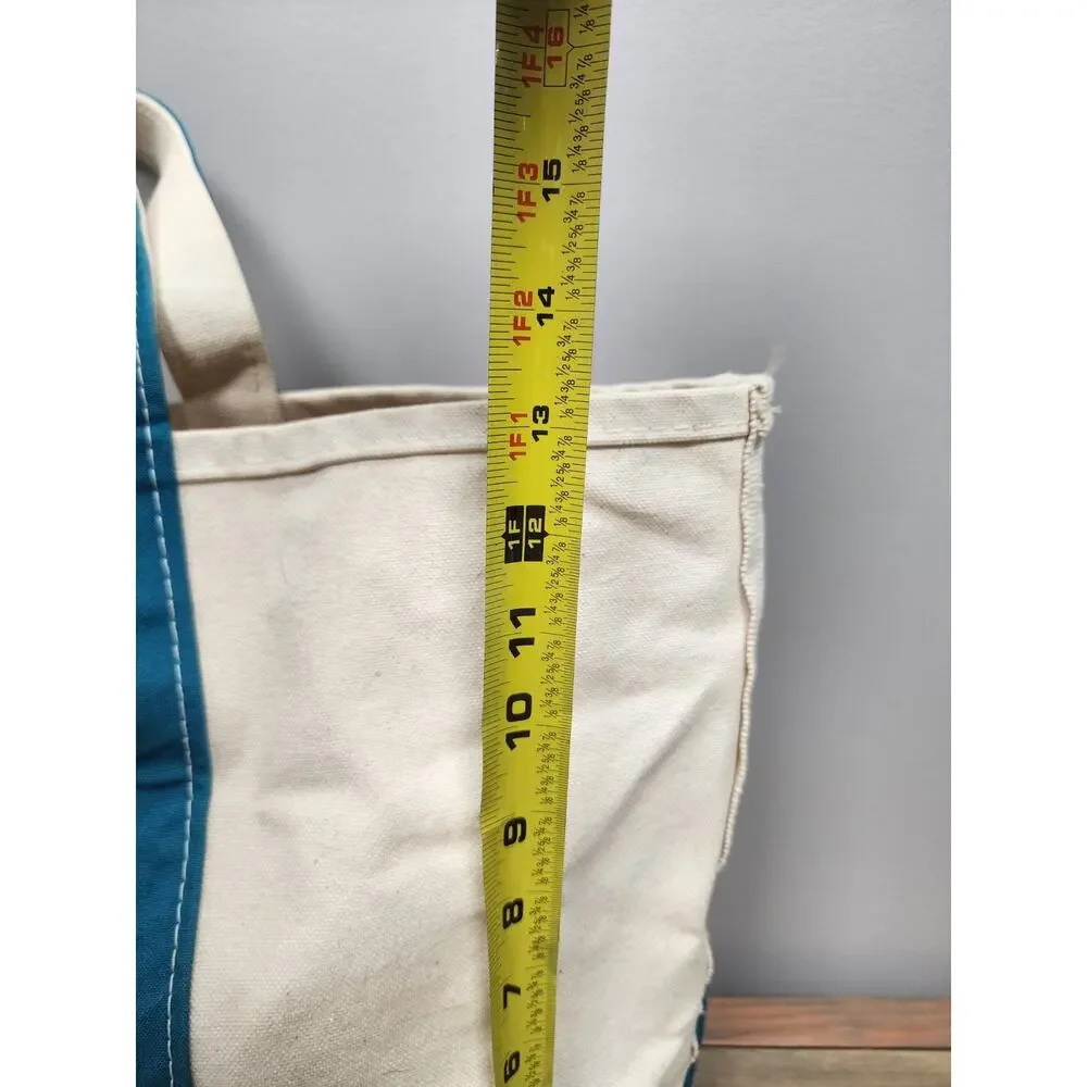 VTG 90s Large LL Bean Boat & Tote Teal Canvas Bag Distressed Stained